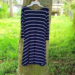 Brat star navy blue with white stripes dress